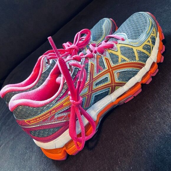 RARE ASICS GEL KAYANO 20 Grey Yellow Pink Orange Womens 7 MEDIUM 38 EUR - Picture 7 of 13